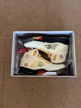 Air Jordan 5 Off-White Sail Fire Red Men’s Sneakers